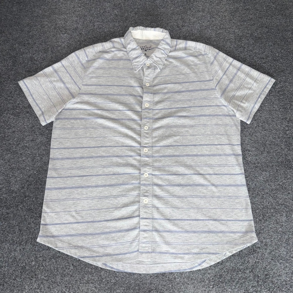 The Normal Brand Mens XL Active Puremeso Grey Striped Short Sleeve Button Down